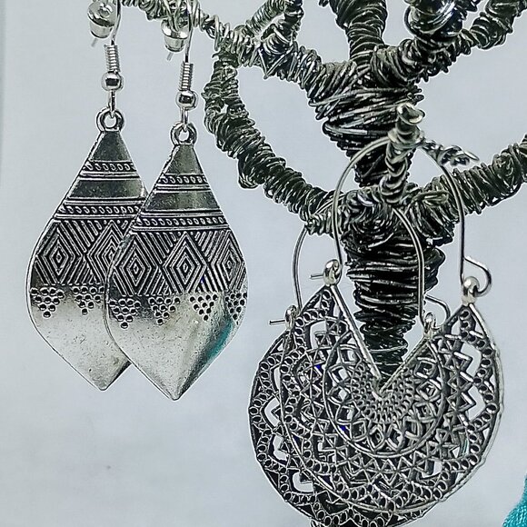 SALE!! 3 Pair BOHO EARRINGS, Silvery BLUE BUNNY'S BOHO BAUBLES - Picture 5 of 12